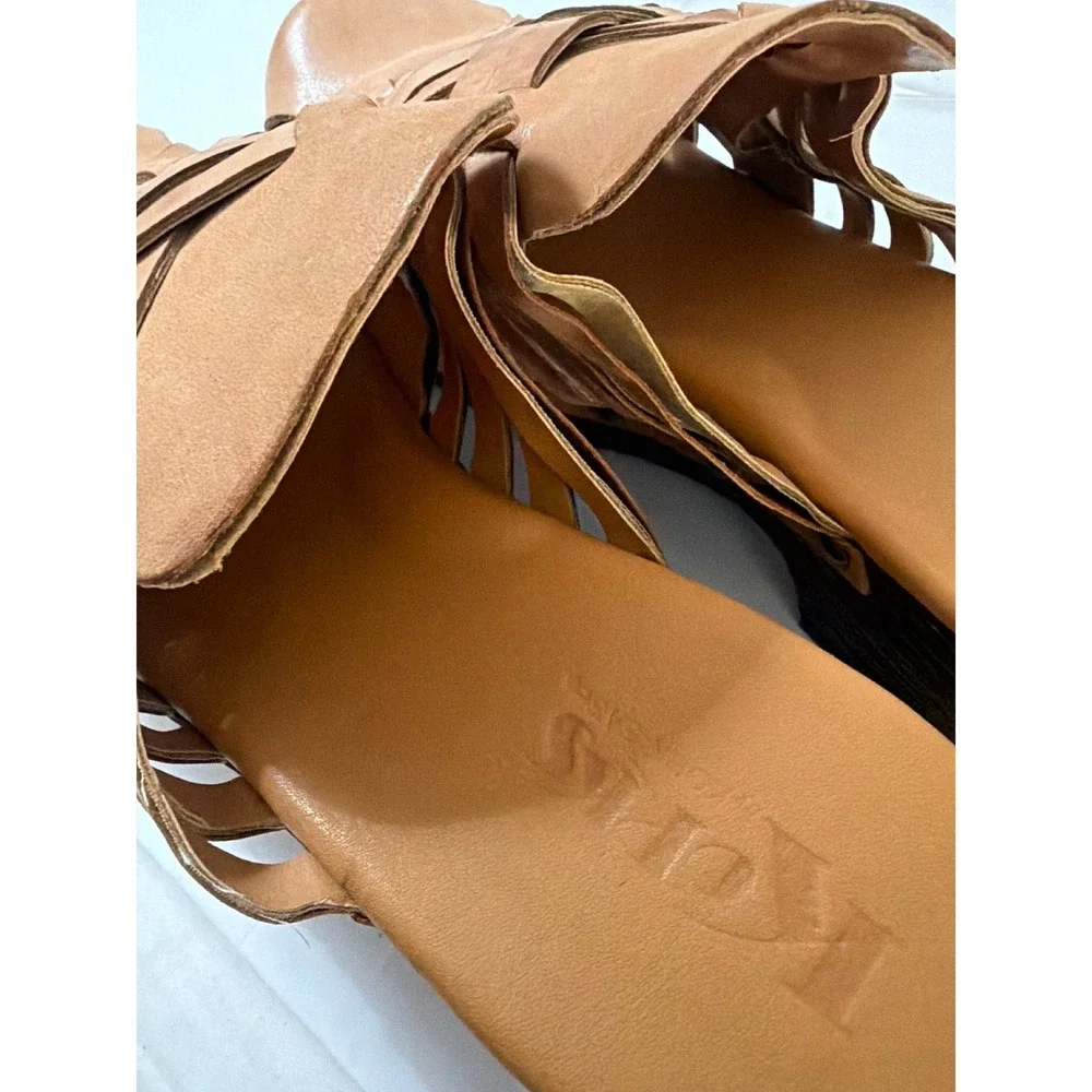 Korks by Kork-Ease Tan Woven Leather Wood Wedge Clogs Mules Size US 11 EU 43 - Picture 5 of 14